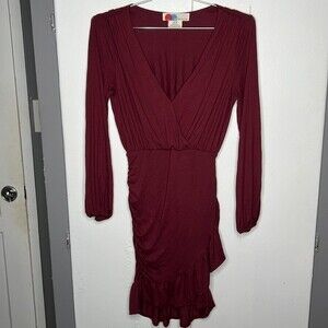 Free People Beach Miami XS Burgundy Red Ruffle Jersey Knit midi Dress